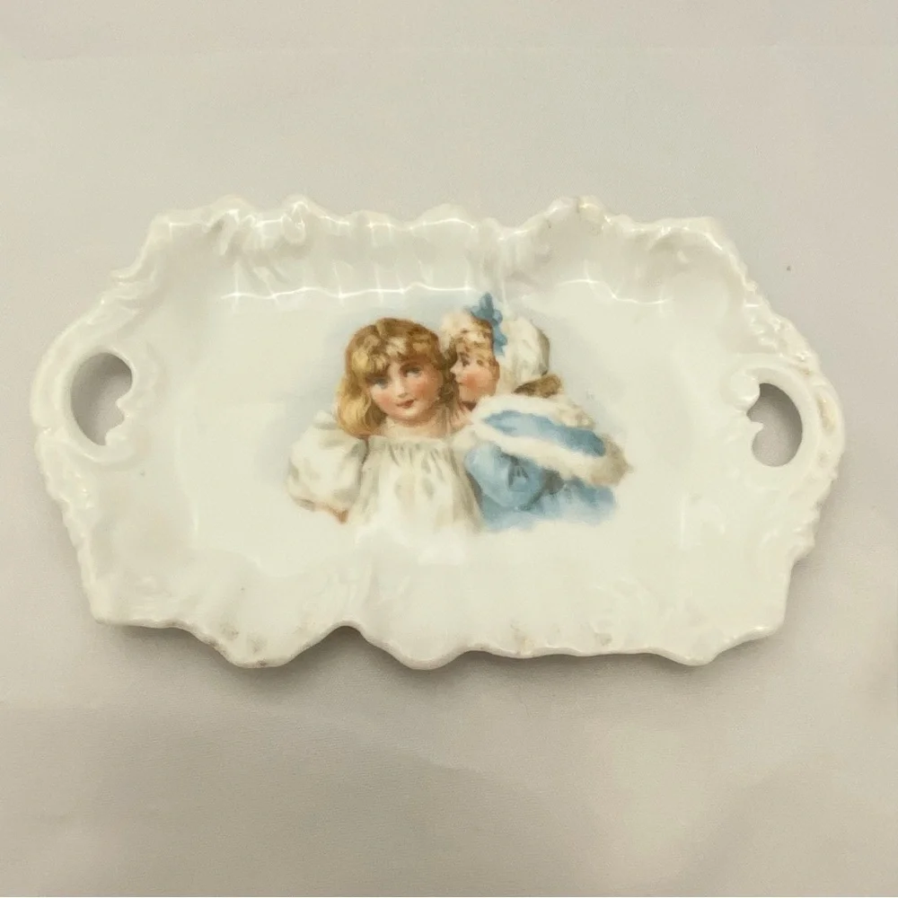 Victorian Austrian Porcelain Brundage Girls Tray, Vintage-Antique EUC
